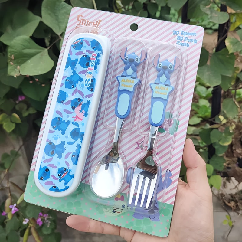 Stainless Steel Fork and Spoon Set with Cute Cartoon Design - Portable, Reusable Cutlery with Storage Box, Ideal for Home and Outdoor Use, Perfect Gift for Christmas or Birthdays, Outdoor Dining Essentials|Playful Design|Durable Cutlery
