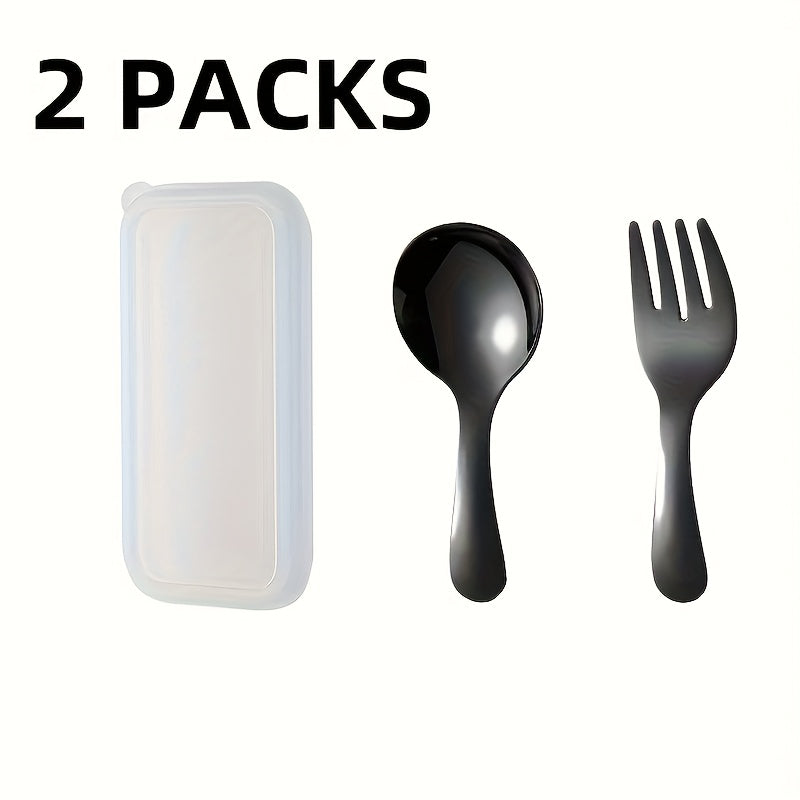 Set of 6pcs in 2 Packs of 304 Stainless Steel Cutlery with a Case - Convenient Fork And Spoon Set Ideal for Gatherings, Travel, And Picnics - Versatile Round-Headed Utensils Suitable for Ice Cream, Cake, Fruit, And As a Festival Gift.