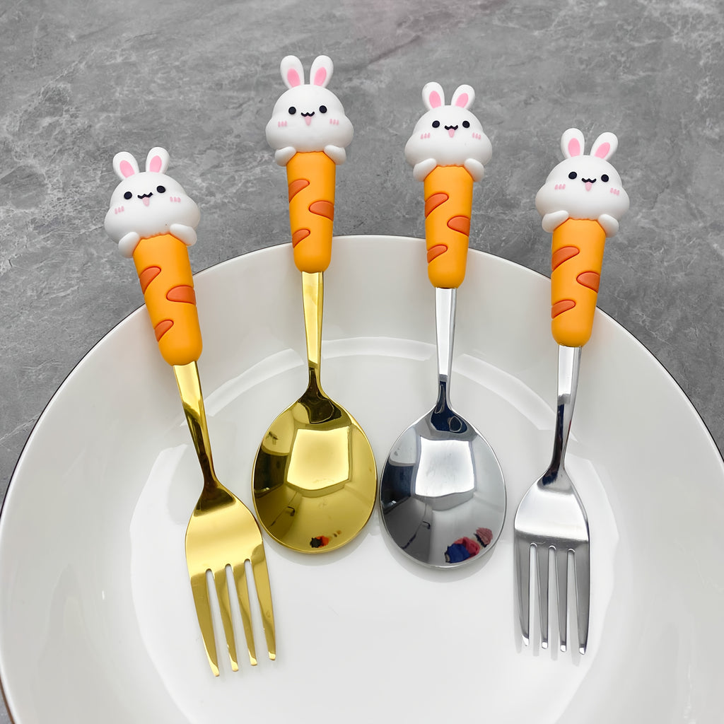 2pcs 304 Stainless Steel Cutlery Set with Silicone Spoons and Forks, Suitable for Parties, Travel, Kitchen, Restaurant, Christmas Gift, Ramadan Tableware