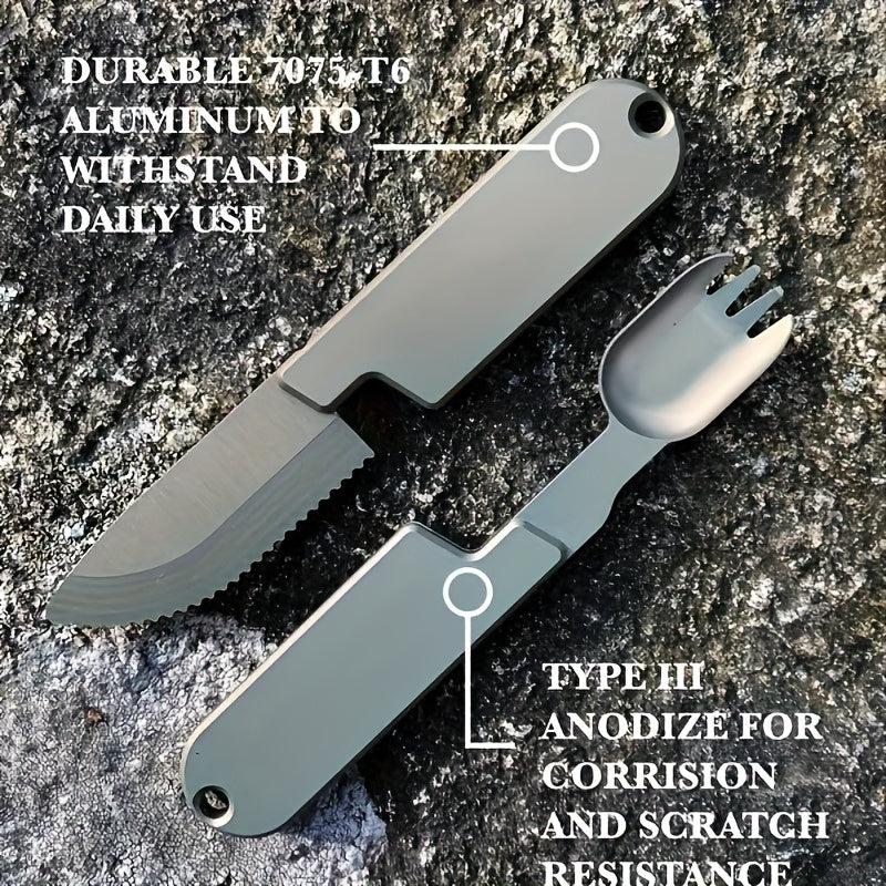 Outdoor Camping Portable Stainless Steel 2-in-1 Camping Cutlery Knife and Fork Set, Exquisite and Compact, Perfect for Outdoor BBQ Cooking