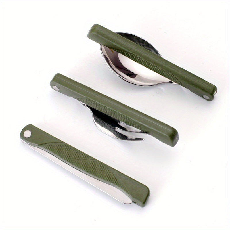 Stainless Steel Multifunctional Cutlery Set for Outdoor Activities - Foldable Fork, Spoon, and Knife for Picnic, Camping, Hiking, and Traveling