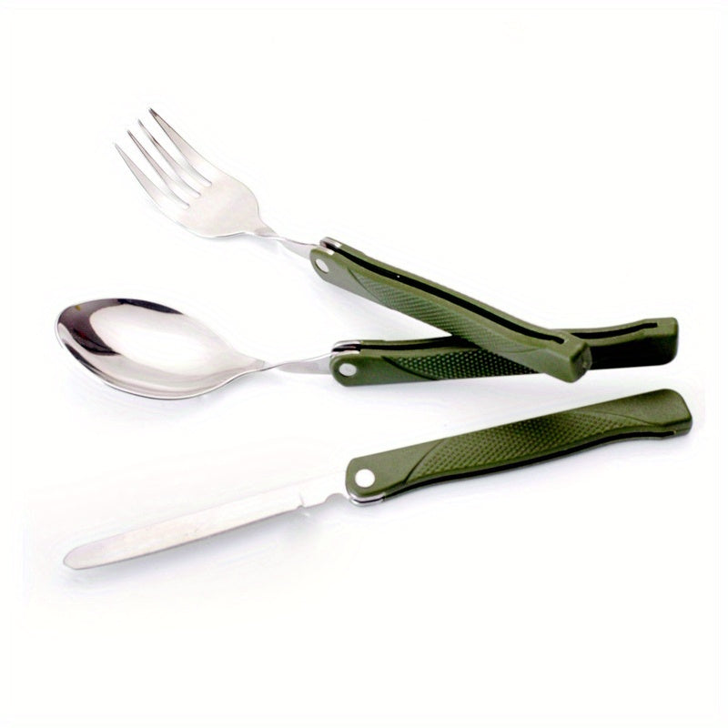 Stainless Steel Multifunctional Cutlery Set for Outdoor Activities - Foldable Fork, Spoon, and Knife for Picnic, Camping, Hiking, and Traveling