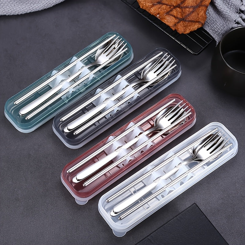 4pcs 304 Stainless Steel Cutlery Set, Customizable Text Name, Portable Fork, Spoon, Chopsticks, Korean Style, Outdoor & Home Use, Ideal Gift for New Year'S Day