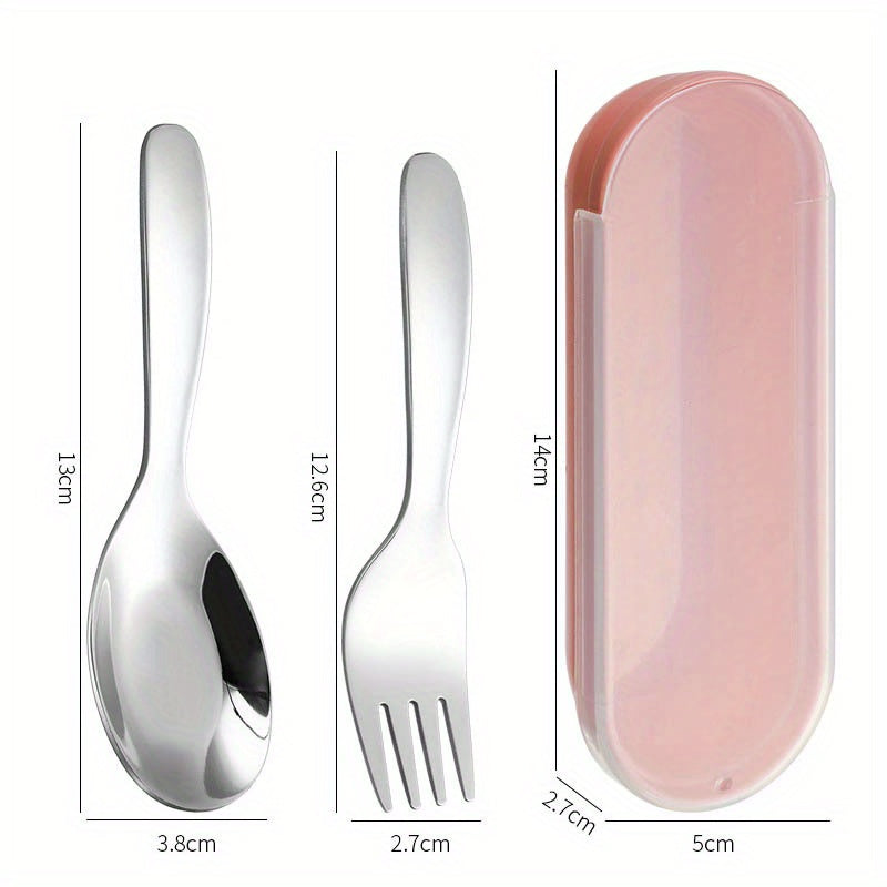 Portable Cutlery Set with Storage Box Fruit Fork Cake Spoons Stainless Steel Fork Spoon Kit for Travel Camping Kitchen Tableware