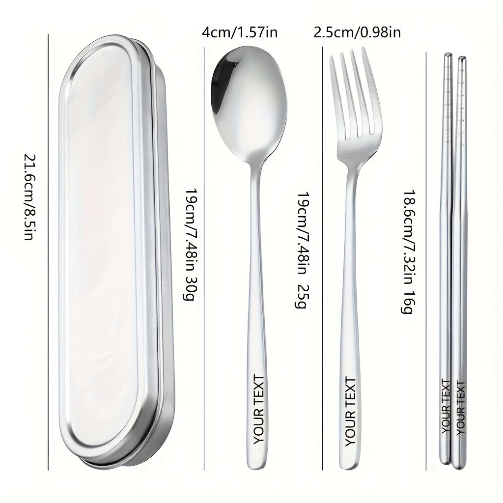 3pcs customized 304 stainless steel portable tableware, 304 stainless steel box cover, three piece portable tableware set, travel student canteen, outdoor work specific tableware, reusable