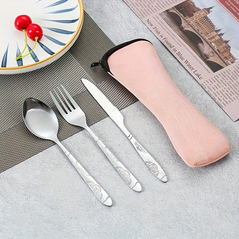 2 Set Stainless Steel Western Steak Knife Spoon Fork Cloth Cloth Bag Portable Outdoor Three Piece Set