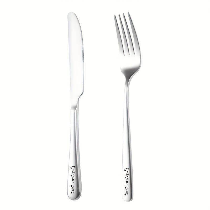 2pcs Customizable Stainless Steel Dinnerware Set - Personalized Engraving, Elegant Black Gift Box with Fork & Knife, Ideal for Special Occasions, Personalized Dinnerware | Elegant Dinnerware | Durable Dinnerware