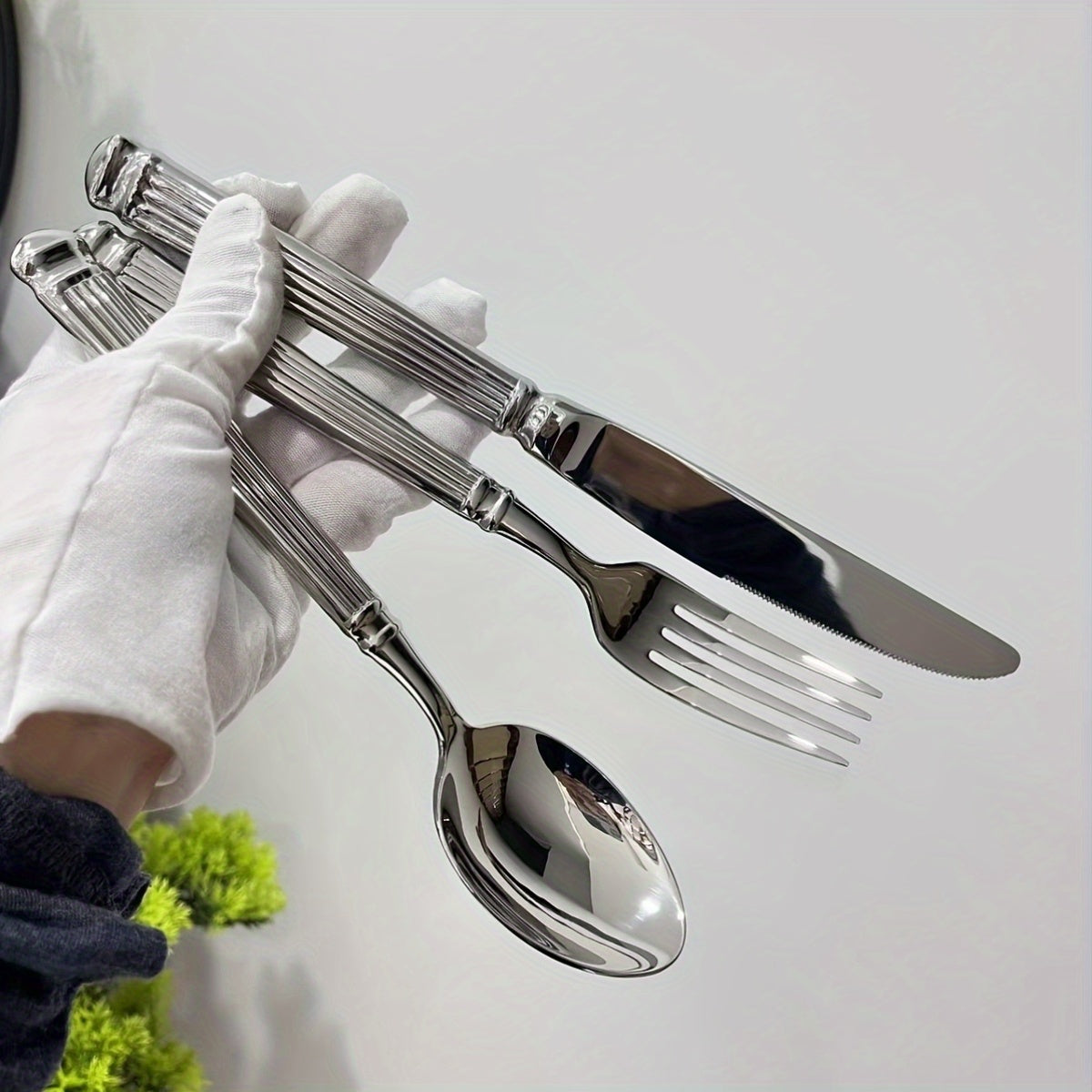 5pcs Stainless Steel Roman Pillar Shaped Golden and Silver Flatware Set with Polished Finish for Valentine'S Day, Father'S Day, Mother'S Day, Oktoberfest, St. Nicholas Day