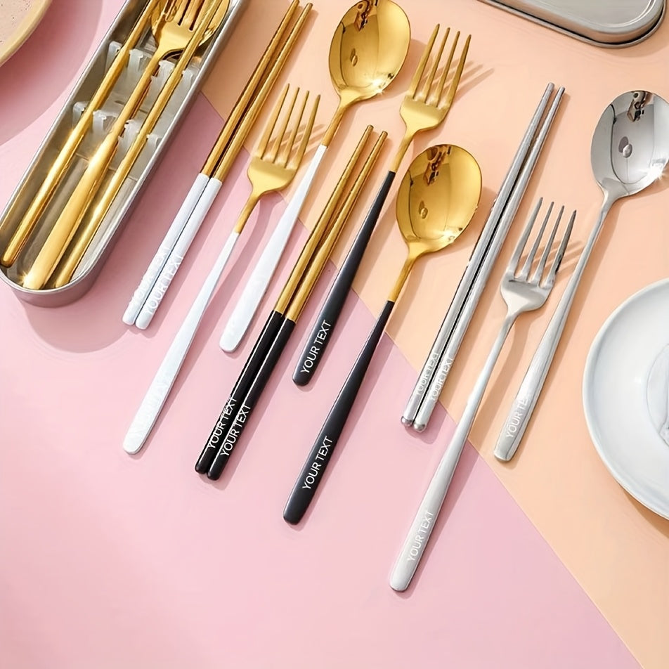 3pcs customized 304 stainless steel portable tableware, 304 stainless steel box cover, three piece portable tableware set, travel student canteen, outdoor work specific tableware, reusable