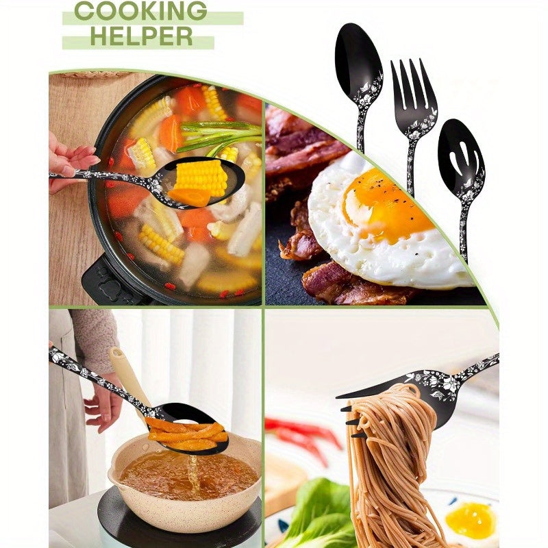 Serving Utensils Set Black 5pcs Large Hostess Set Stainless Steel Flatware Serving Set Ideal for Buffet Catering Party Mirror Polished Dishwasher Safe