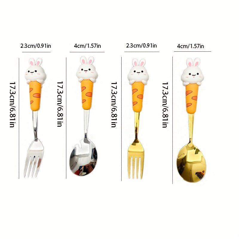 2pcs 304 Stainless Steel Cutlery Set with Silicone Spoons and Forks, Suitable for Parties, Travel, Kitchen, Restaurant, Christmas Gift, Ramadan Tableware