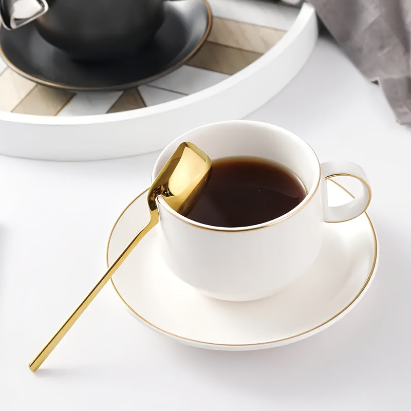 6/12pcs Set of Stainless Steel Spoons, Creative Sandblasting Cup Spoons, Western Knife And Fork Spoons, Dessert Coffee Spoons, Fork Dessert Spoons, Unique Square Spoon, Black Silver Golden