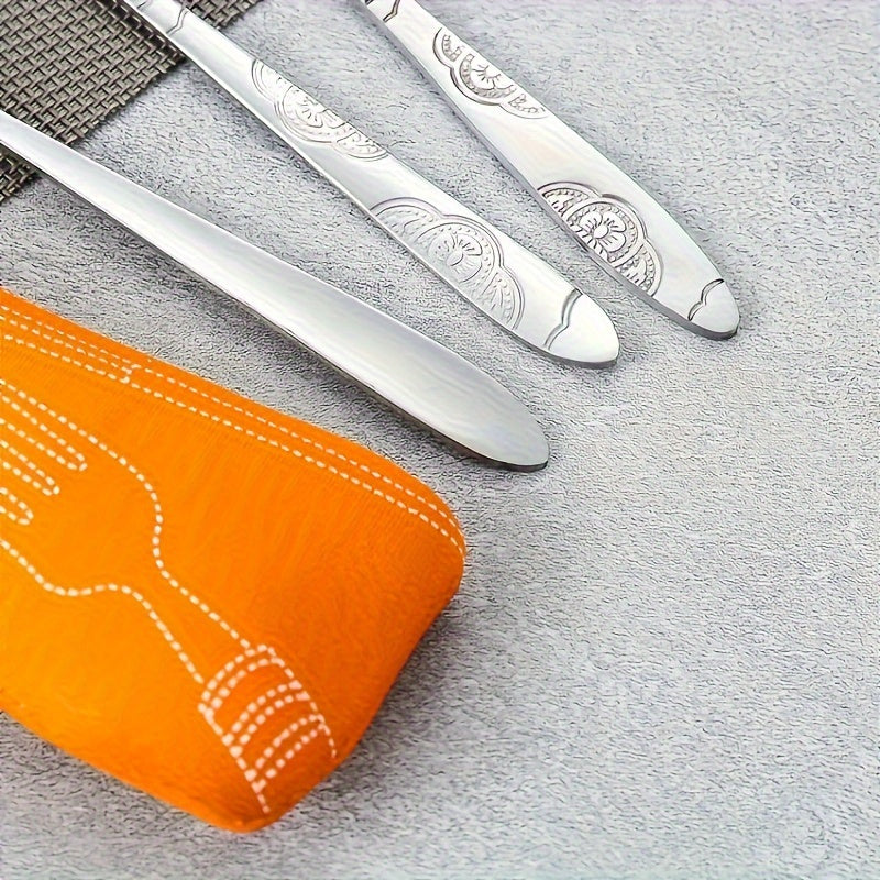 2 Set Stainless Steel Western Steak Knife Spoon Fork Cloth Cloth Bag Portable Outdoor Three Piece Set