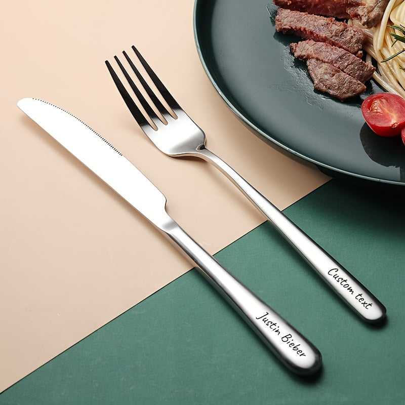 2pcs Customizable Stainless Steel Dinnerware Set - Personalized Engraving, Elegant Black Gift Box with Fork & Knife, Ideal for Special Occasions, Personalized Dinnerware | Elegant Dinnerware | Durable Dinnerware