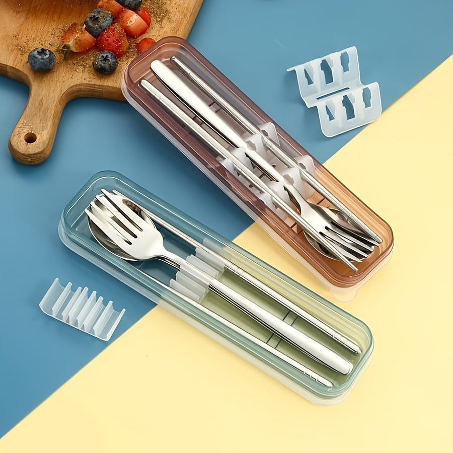 4pcs 304 Stainless Steel Cutlery Set, Customizable Text Name, Portable Fork, Spoon, Chopsticks, Korean Style, Outdoor & Home Use, Ideal Gift for New Year'S Day