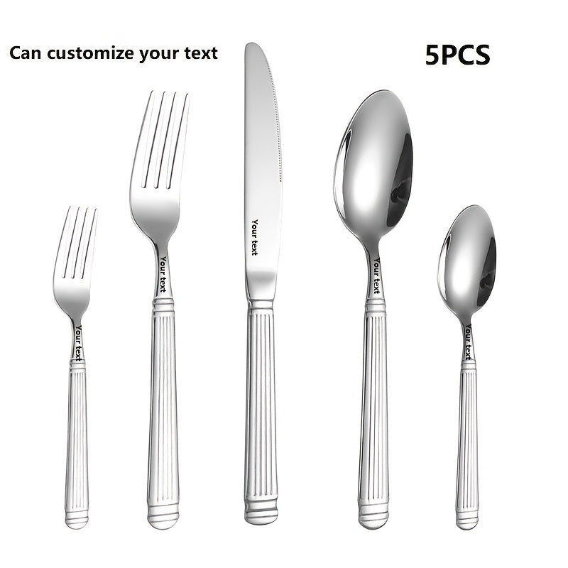 5pcs Stainless Steel Roman Pillar Shaped Golden and Silver Flatware Set with Polished Finish for Valentine'S Day, Father'S Day, Mother'S Day, Oktoberfest, St. Nicholas Day
