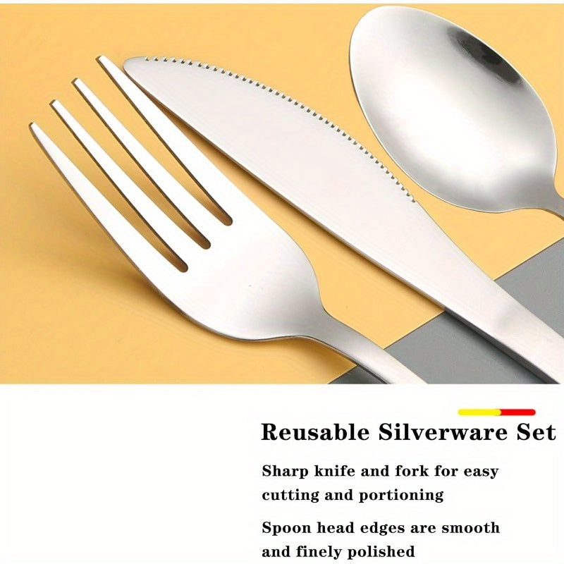 Camping Cutlery Set with Portable Case Stainless Steel Flatware Camping Utensil Set Food Grade Knife Fork Spoon Silverware for Outdoor Travel Picnic Office School Lunch Box Black