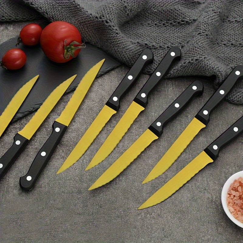 24pcs/48pcs Set Of Golden Stainless Steel Cutlery Set With Steak Knife, Smooth Cutting, Polished Process, Suitable For Restaurants, Hotels, Families, Outdoor Activities, Can Be Used In Dishwashers, Christmas, Father'S Day, Birthday Party Gift