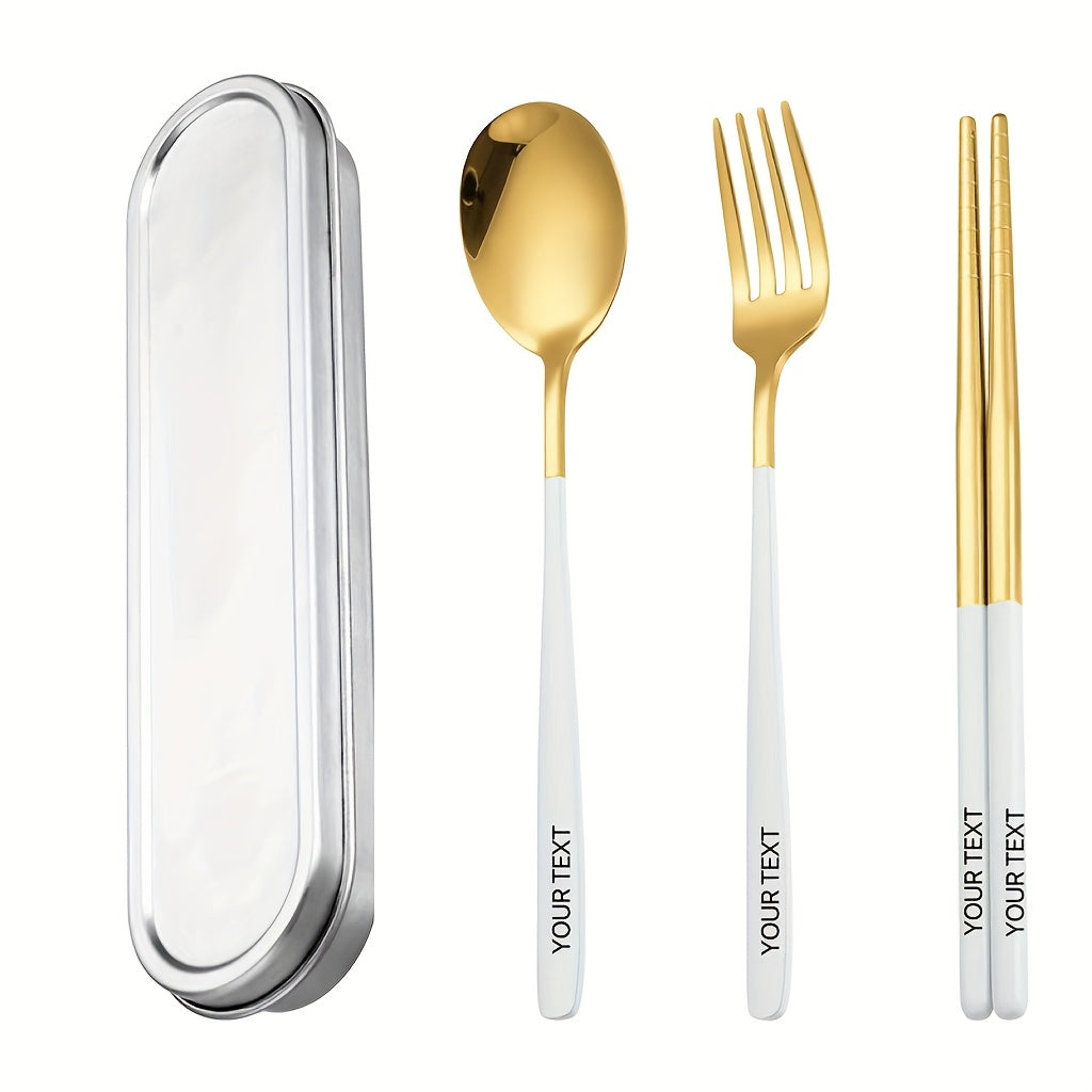 3pcs customized 304 stainless steel portable tableware, 304 stainless steel box cover, three piece portable tableware set, travel student canteen, outdoor work specific tableware, reusable