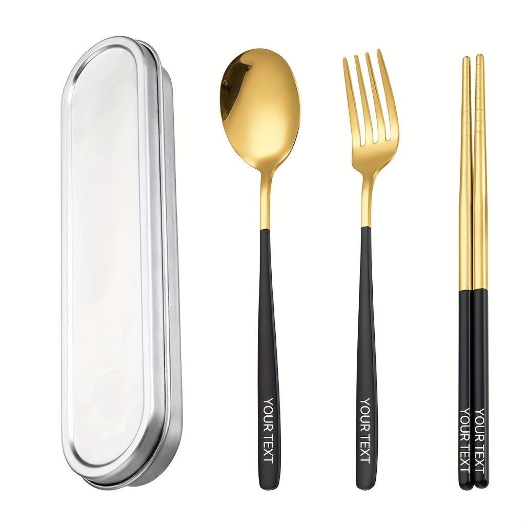 3pcs customized 304 stainless steel portable tableware, 304 stainless steel box cover, three piece portable tableware set, travel student canteen, outdoor work specific tableware, reusable