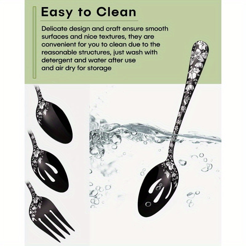 Serving Utensils Set Black 5pcs Large Hostess Set Stainless Steel Flatware Serving Set Ideal for Buffet Catering Party Mirror Polished Dishwasher Safe