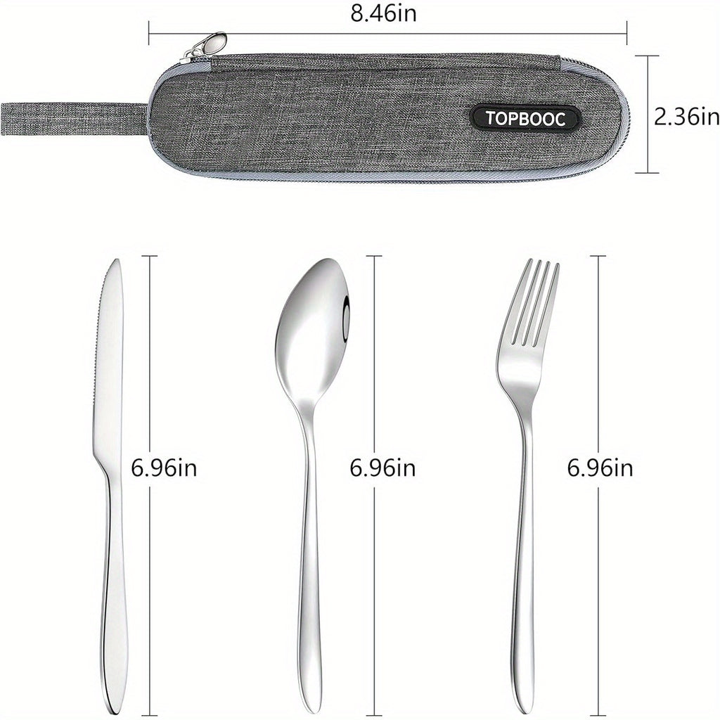 Portable Utensils, Travel Camping Cutlery Set, Portable Stainless Steel Flatware Set, Travel Silverware Dinnerware Set with a Waterproof Case ( 2- Sets Silvery)