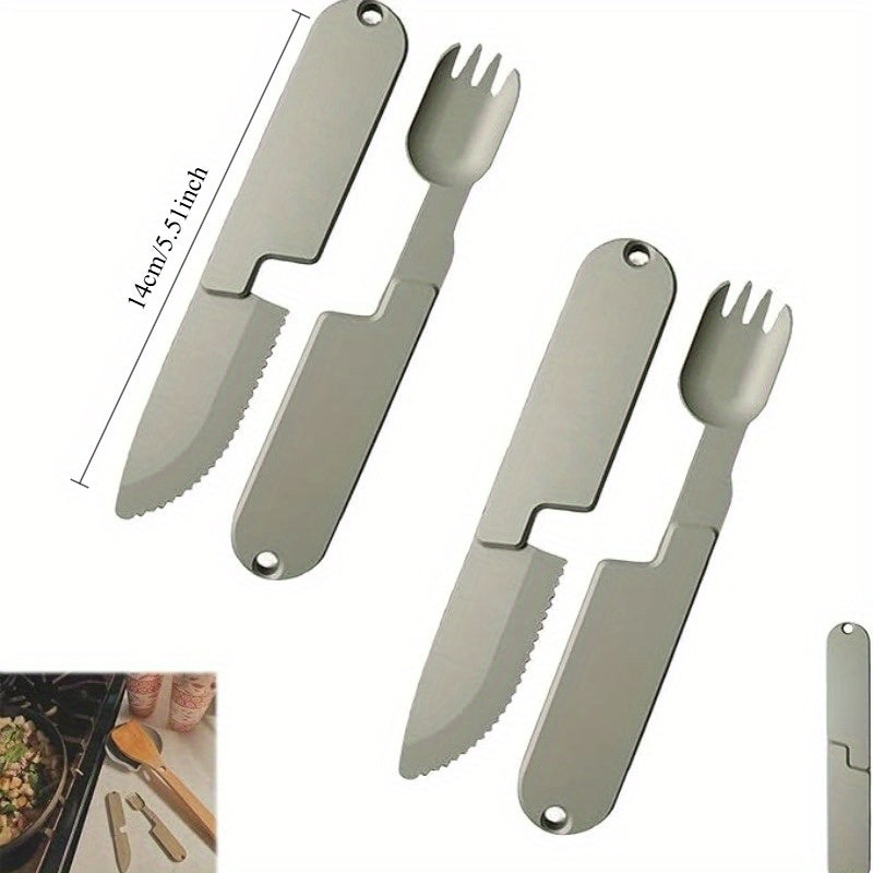 Camping Cutlery Set, Portable Travel Cutlery, 2in 1 Aluminum Camping Cutlery, Suitable for Fishing Outdoor Activities