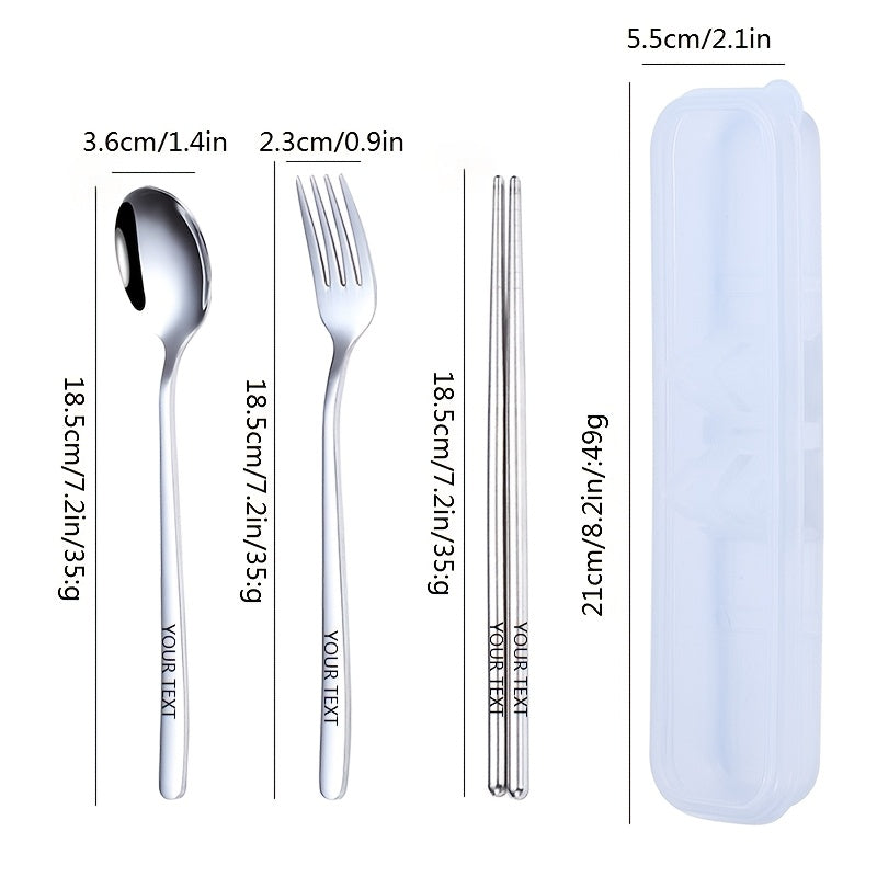 4pcs 304 Stainless Steel Cutlery Set, Customizable Text Name, Portable Fork, Spoon, Chopsticks, Korean Style, Outdoor & Home Use, Ideal Gift for New Year'S Day