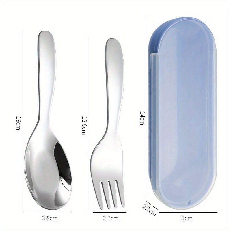 Portable Cutlery Set with Storage Box Fruit Fork Cake Spoons Stainless Steel Fork Spoon Kit for Travel Camping Kitchen Tableware