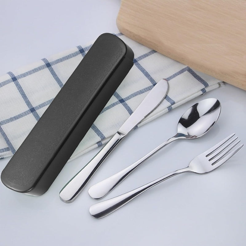 Camping Cutlery Set with Portable Case Stainless Steel Flatware Camping Utensil Set Food Grade Knife Fork Spoon Silverware for Outdoor Travel Picnic Office School Lunch Box Black