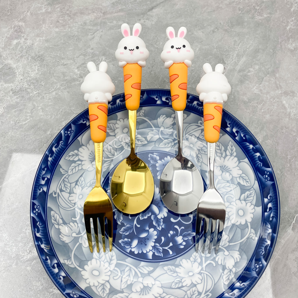 2pcs 304 Stainless Steel Cutlery Set with Silicone Spoons and Forks, Suitable for Parties, Travel, Kitchen, Restaurant, Christmas Gift, Ramadan Tableware