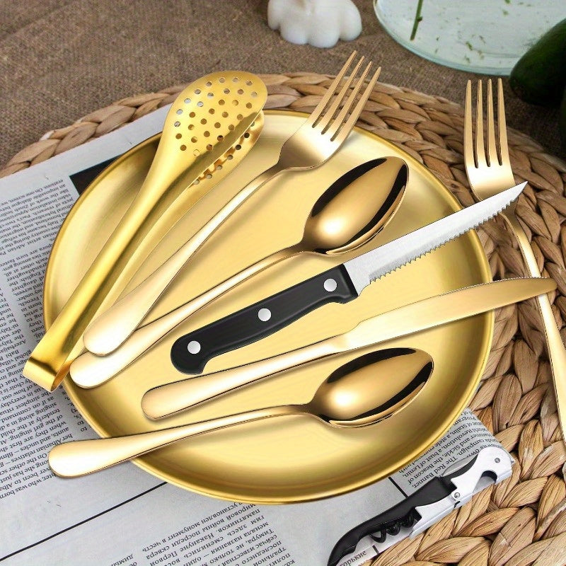 Camping Silverware Kit Cutlery Organizer Utensil Picnic Set Stainless Steel Plate Spoon Clip and Serrated Knife Wine Opener Fork Napkin Hiking Camp Kitchen BBQs, Non-Food Contact