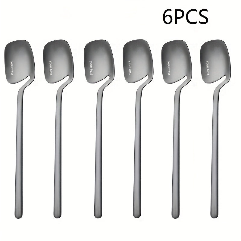 6/12pcs Set of Stainless Steel Spoons, Creative Sandblasting Cup Spoons, Western Knife And Fork Spoons, Dessert Coffee Spoons, Fork Dessert Spoons, Unique Square Spoon, Black Silver Golden