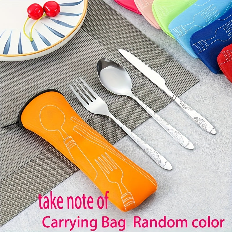 2 Set Stainless Steel Western Steak Knife Spoon Fork Cloth Cloth Bag Portable Outdoor Three Piece Set