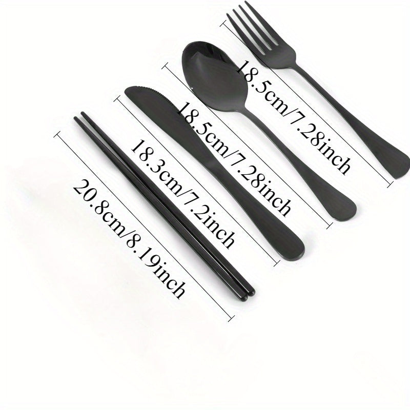 Travel Utensils with Case, Quatish Portable Silverware Set for Work, Stainless Steel Reusable Travel Cutlery Set, Fork and Spoon Set for Picnic, Camping, Gadgets, Lunch Box for Men, and Woman Black