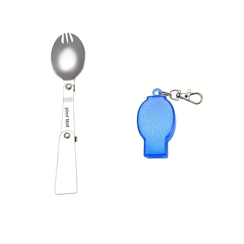 Personalized 304 Stainless Steel Folding Tableware with Keychain - Compact, Portable Fork and Spoon Set, Reusable, Ideal for Outdoor, Camping, Picnic - Blue, Pink, Orange, Camping Essentials|Compact Tableware|Durable Tableware