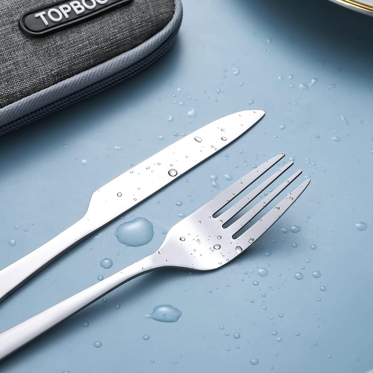Portable Utensils, Travel Camping Cutlery Set, Portable Stainless Steel Flatware Set, Travel Silverware Dinnerware Set with a Waterproof Case ( 2- Sets Silvery)