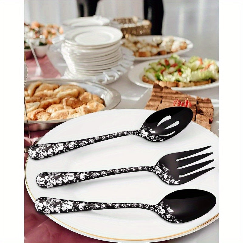 Serving Utensils Set Black 5pcs Large Hostess Set Stainless Steel Flatware Serving Set Ideal for Buffet Catering Party Mirror Polished Dishwasher Safe