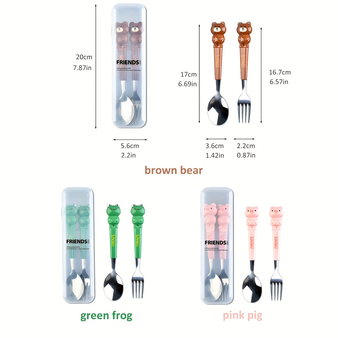 2pc/set Stainless Steel Portable Flatware Set with Cartoon Spoon and Fork, Transparent Reusable Storage Box for Home, School, Picnic, Outdoor Camping