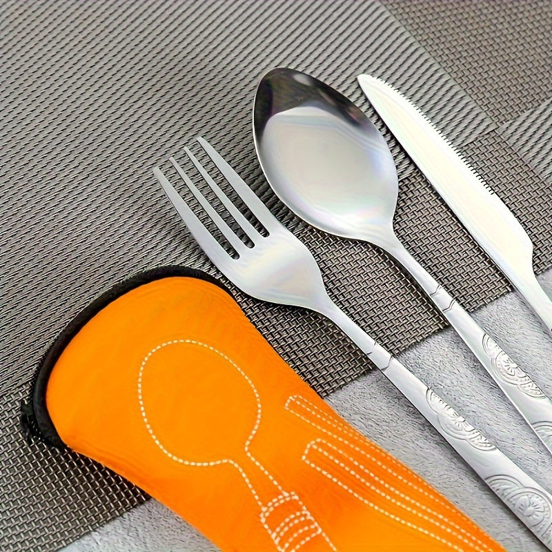 2 Set Stainless Steel Western Steak Knife Spoon Fork Cloth Cloth Bag Portable Outdoor Three Piece Set