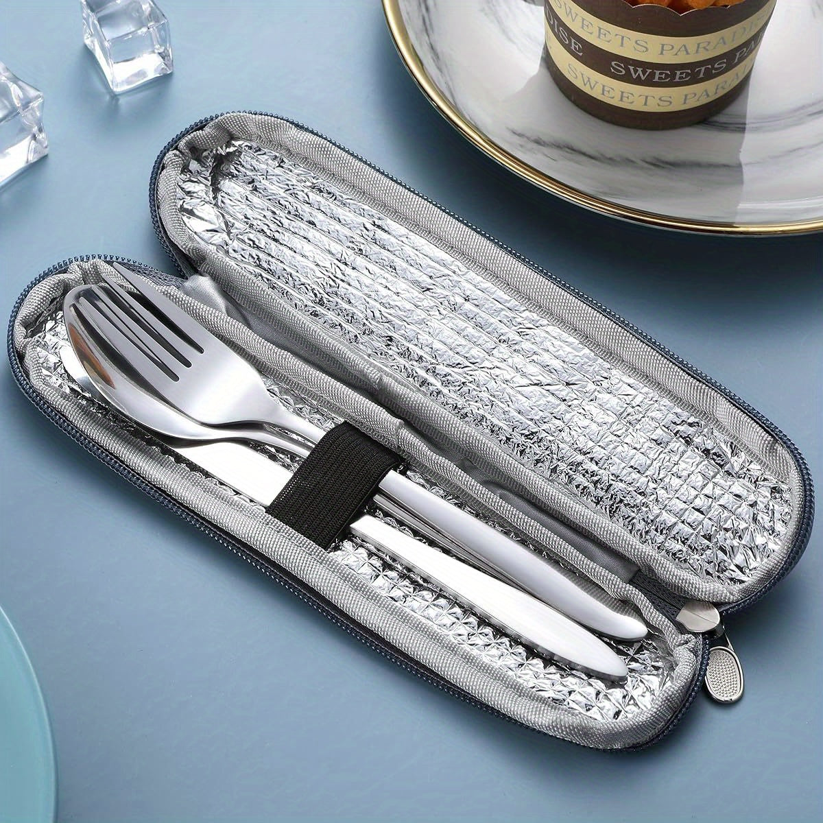 Portable Utensils, Travel Camping Cutlery Set, Portable Stainless Steel Flatware Set, Travel Silverware Dinnerware Set with a Waterproof Case ( 2- Sets Silvery)