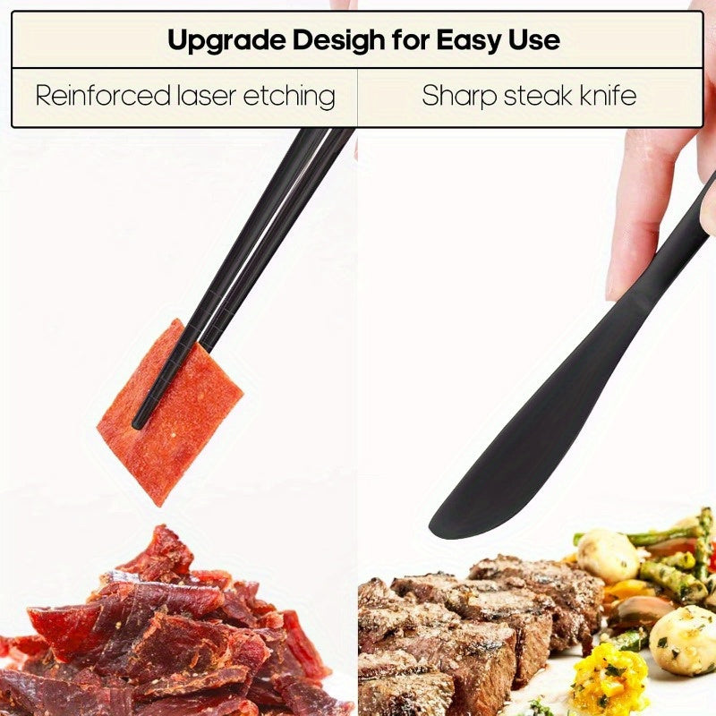Travel Utensils with Case, Quatish Portable Silverware Set for Work, Stainless Steel Reusable Travel Cutlery Set, Fork and Spoon Set for Picnic, Camping, Gadgets, Lunch Box for Men, and Woman Black
