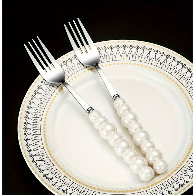 Personalized And Elegant Stainless Steel Cutlery Set with Pearl Ceramic Handle -2/4 Cake Knife, Spatula, Fork Set with Gift Box, Suitable for Kitchen, Home, Restaurant, Hotel - Perfect for Parties, Birthdays, Weddings, Gifting, Golden And Silvery