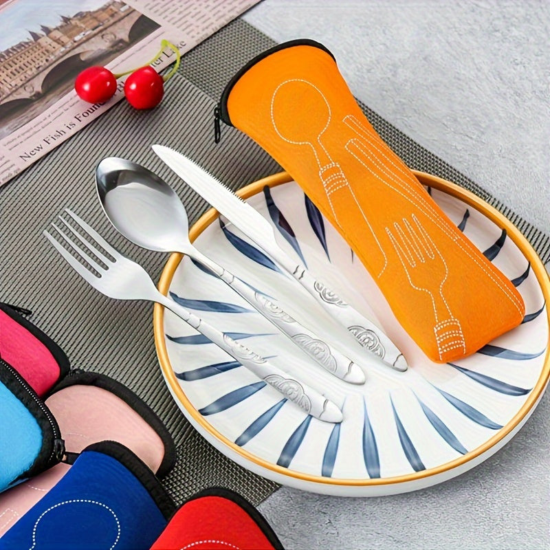 2 Set Stainless Steel Western Steak Knife Spoon Fork Cloth Cloth Bag Portable Outdoor Three Piece Set
