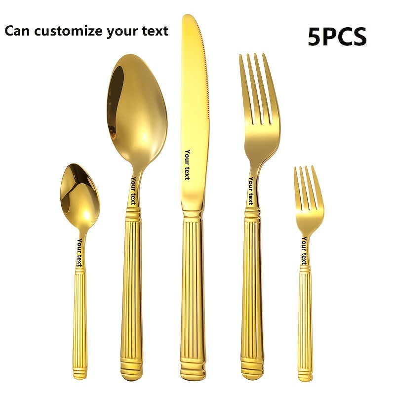 5pcs Stainless Steel Roman Pillar Shaped Golden and Silver Flatware Set with Polished Finish for Valentine'S Day, Father'S Day, Mother'S Day, Oktoberfest, St. Nicholas Day