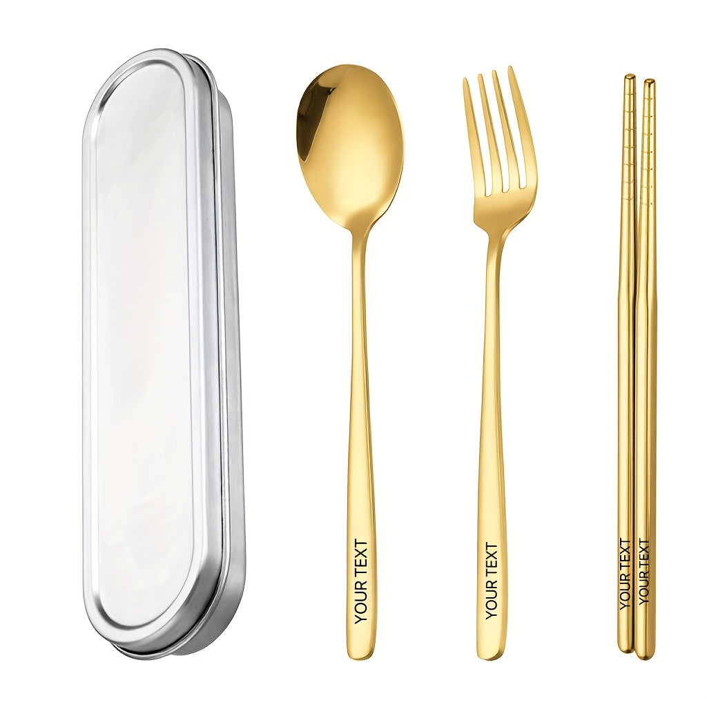 3pcs customized 304 stainless steel portable tableware, 304 stainless steel box cover, three piece portable tableware set, travel student canteen, outdoor work specific tableware, reusable