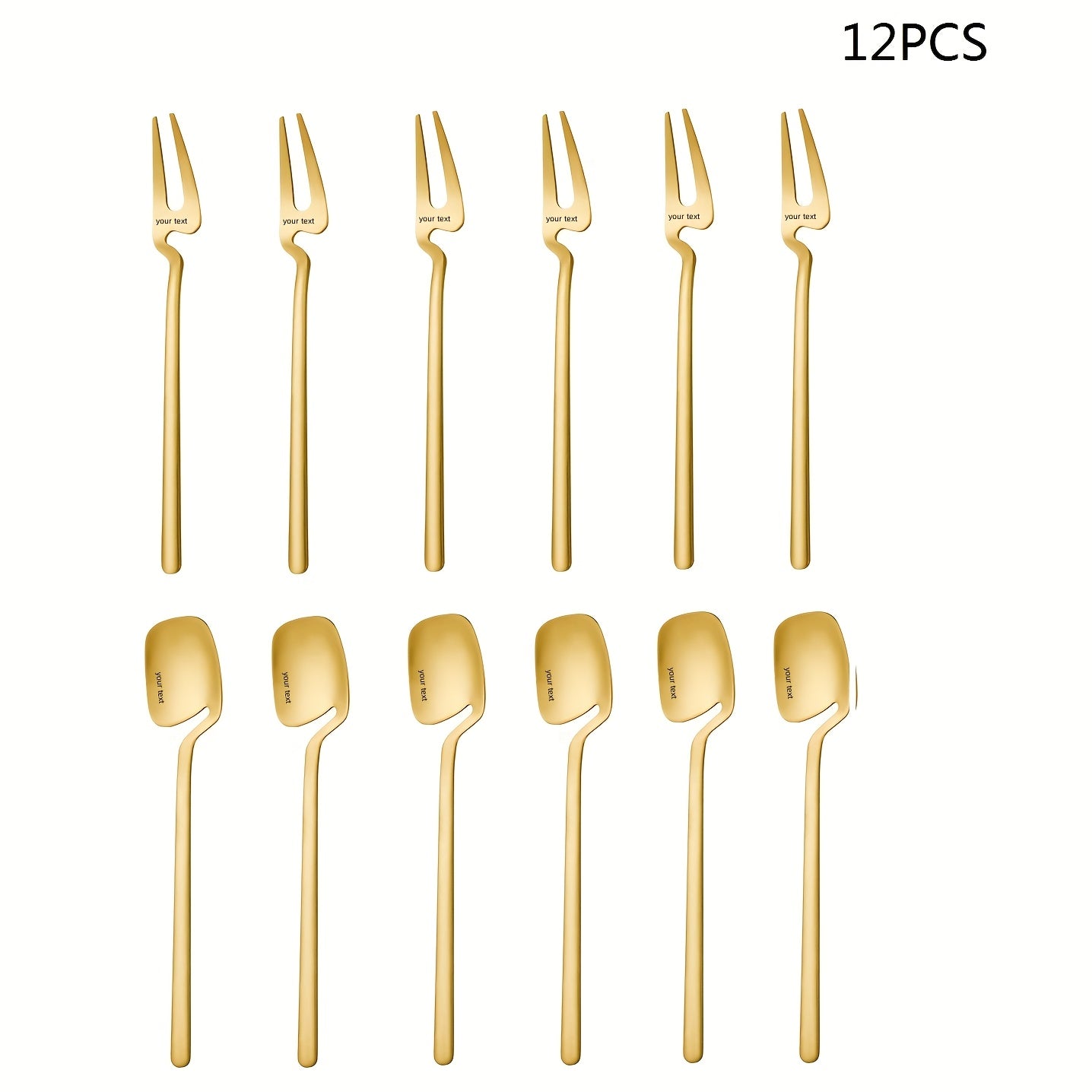 6/12pcs Set of Stainless Steel Spoons, Creative Sandblasting Cup Spoons, Western Knife And Fork Spoons, Dessert Coffee Spoons, Fork Dessert Spoons, Unique Square Spoon, Black Silver Golden