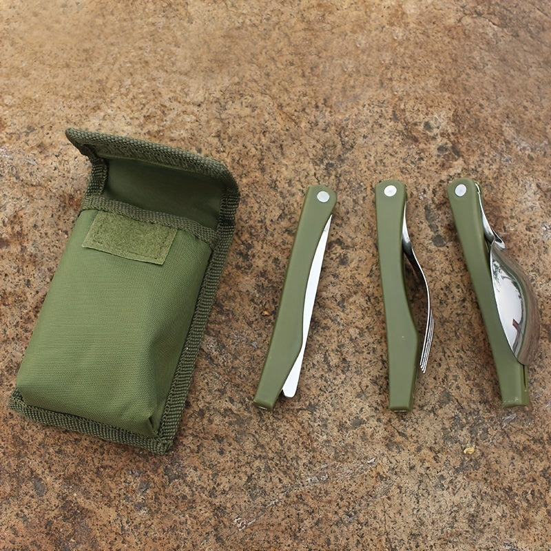 Stainless Steel Multifunctional Cutlery Set for Outdoor Activities - Foldable Fork, Spoon, and Knife for Picnic, Camping, Hiking, and Traveling