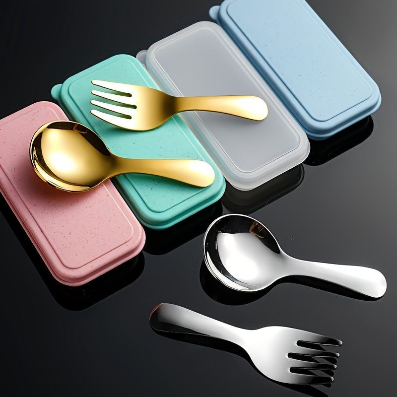 Set of 6pcs in 2 Packs of 304 Stainless Steel Cutlery with a Case - Convenient Fork And Spoon Set Ideal for Gatherings, Travel, And Picnics - Versatile Round-Headed Utensils Suitable for Ice Cream, Cake, Fruit, And As a Festival Gift.