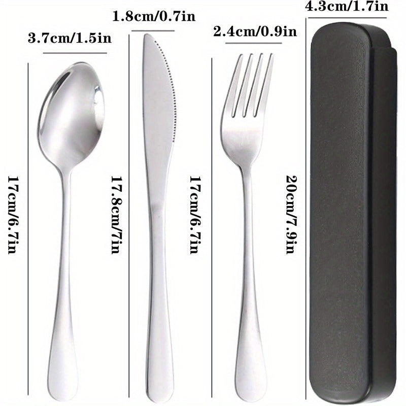 Camping Cutlery Set with Portable Case Stainless Steel Flatware Camping Utensil Set Food Grade Knife Fork Spoon Silverware for Outdoor Travel Picnic Office School Lunch Box Black